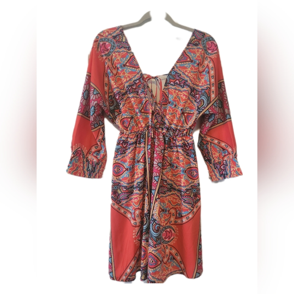 NWOT Boutique boho print short dress sz L